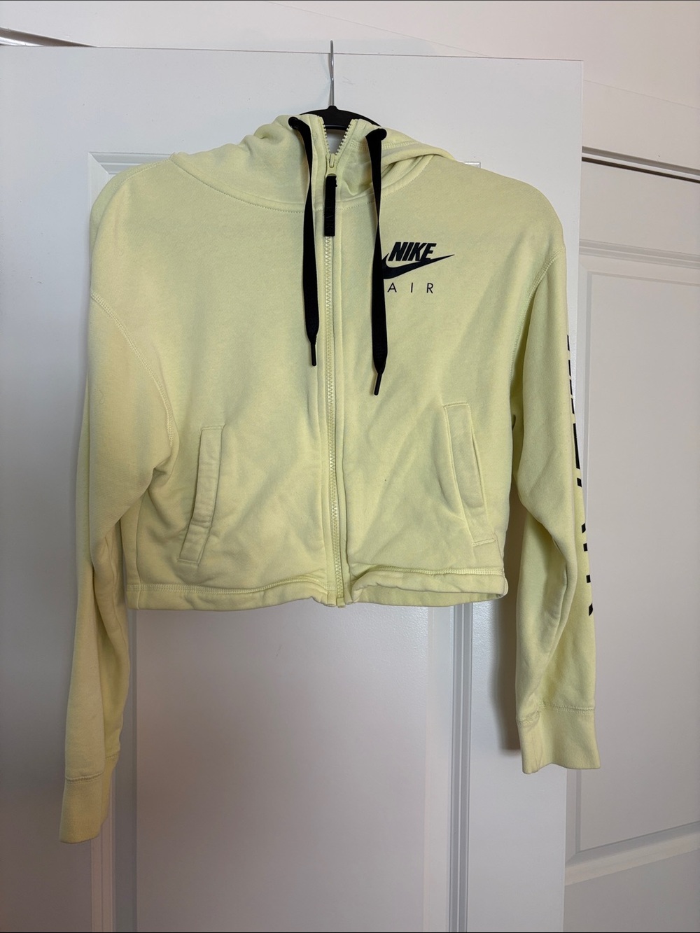 Nike Cropped Zip Hoodie Jacket in Pale Yellow with Black Accents